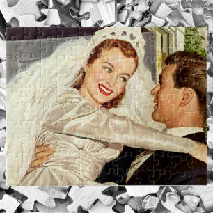 Vintage Wedding Newlyweds, Happy Bridge and Groom Puzzle