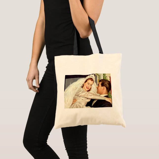 Vintage Wedding Newlyweds, Happy Bridge and Groom Tragetasche (Vorderseite (Produkt))