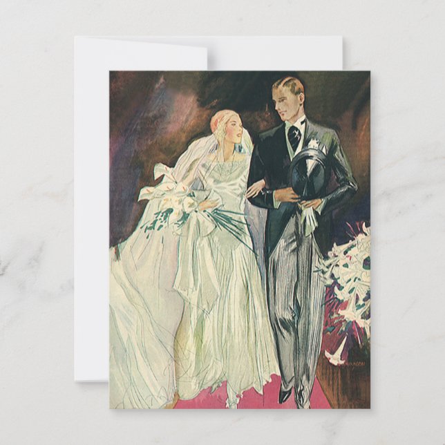 Vintage Wedding Newlyweds, Happy Bridge und Goom Ankündigung (Vorderseite)