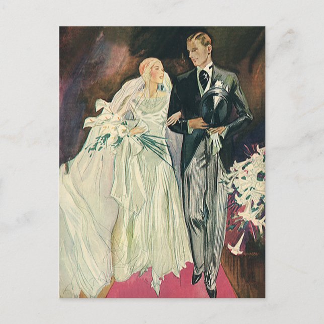 Vintage Wedding Newlyweds, Happy Bridge und Goom Postkarte (Vorderseite)