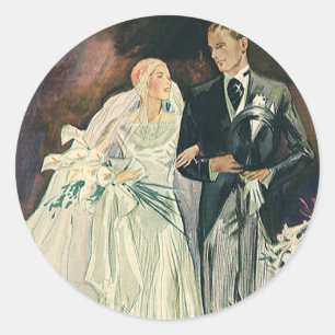 Vintage Wedding Newlyweds, Happy Bridge und Goom Runder Aufkleber