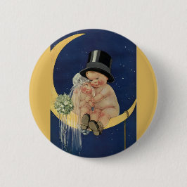 Vintage Wedding, Niedlich Bridge and Groom on a Mo Button