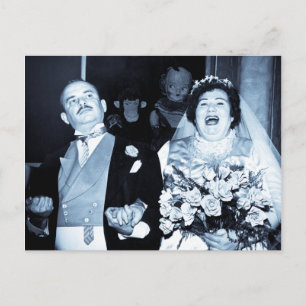 Vintage Wedding Picture Happy Couple Funny Bride Postkarte