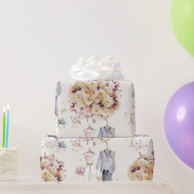 Vintage Wedding - Pink & White - Bouquet Geschenkpapier (Partygeschenke)