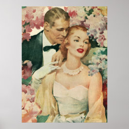 Vintage Wedding Portrait, Retro Bridge und Groom Poster