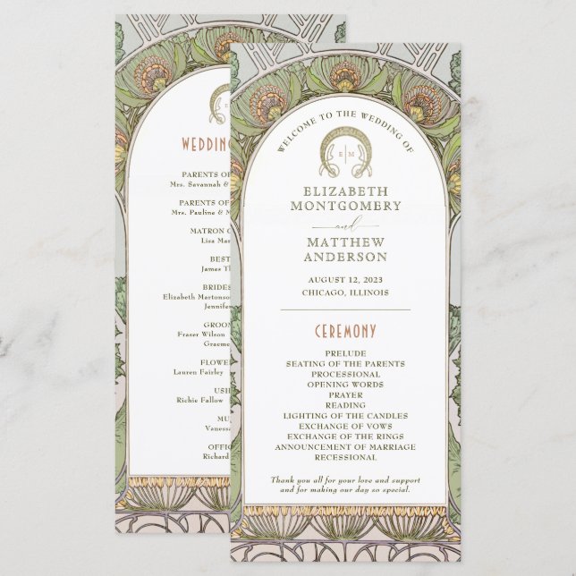 Vintage Wedding Programm Jugendstil von Mucha (Vorne/Hinten)