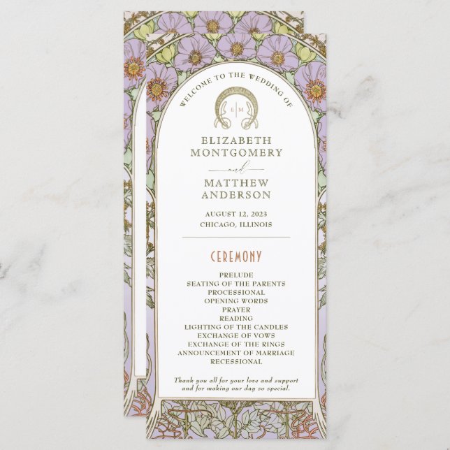 Vintage Wedding Programm Jugendstil von Mucha (Vorne/Hinten)