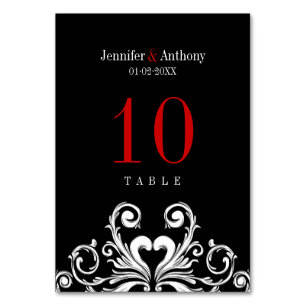 Vintage Wedding Red Black Tischnummer Card