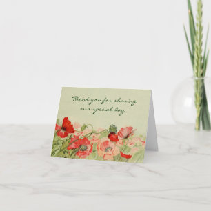 Vintage Wedding Red Poppy Blume Vielen Dank Dankeskarte
