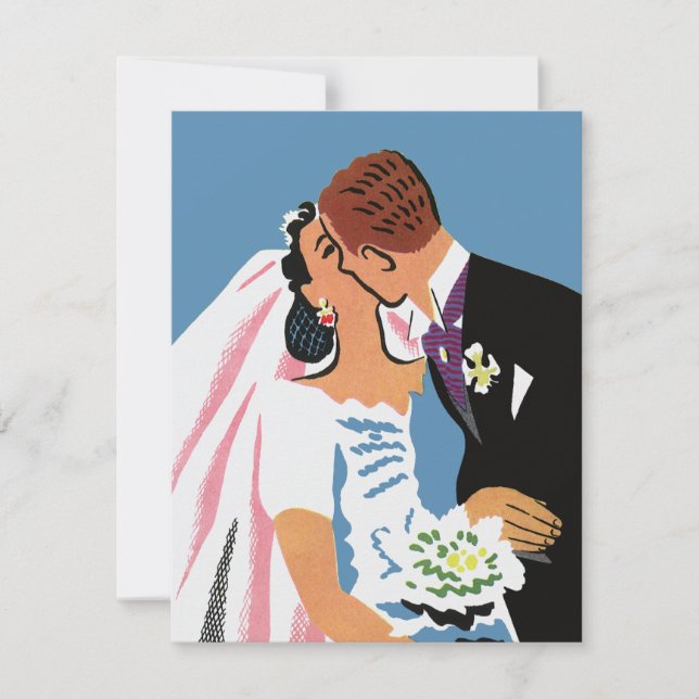 Vintage Wedding, Retro Bridge und Groom Kissing (Vorderseite)