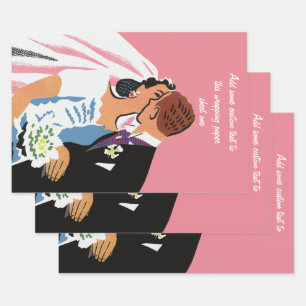 Vintage Wedding, Retro Bridge und Groom Kissing Geschenkpapier Set