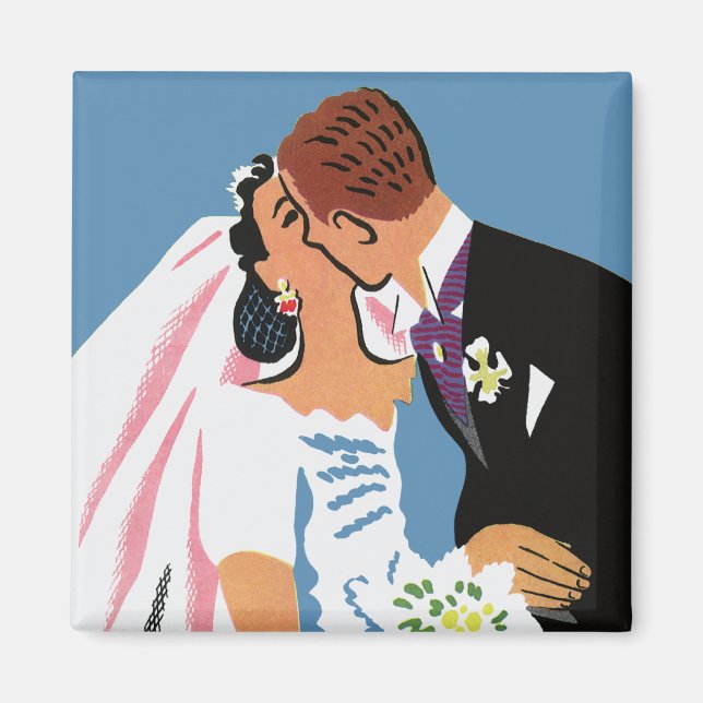 Vintage Wedding, Retro Bridge und Groom Kissing Magnet (Vorne)