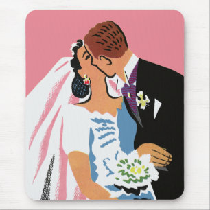 Vintage Wedding, Retro Bridge und Groom Kissing Mousepad
