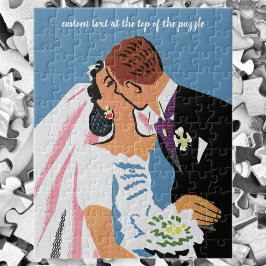 Vintage Wedding, Retro Bridge und Groom Kissing Puzzle