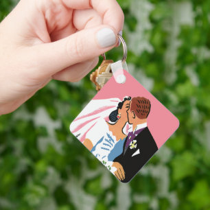 Vintage Wedding, Retro Bridge und Groom Kissing Schlüsselanhänger