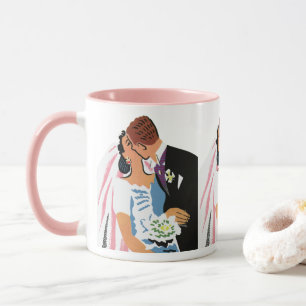 Vintage Wedding, Retro Bridge und Groom Kissing Tasse