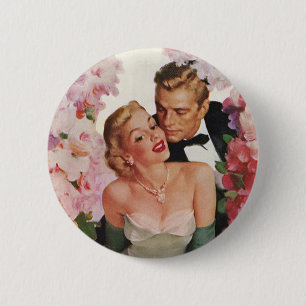 Vintage Wedding, Retro Bridge und Groom Newlyweds Button
