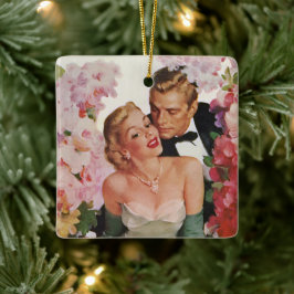 Vintage Wedding, Retro Bridge und Groom Newlyweds Keramikornament