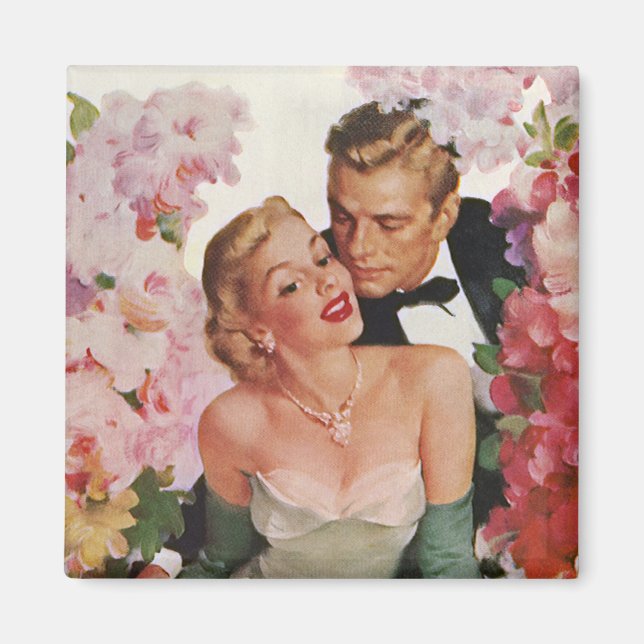 Vintage Wedding, Retro Bridge und Groom Newlyweds Magnet (Vorne)
