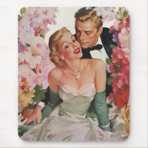 Vintage Wedding, Retro Bridge und Groom Newlyweds Mousepad