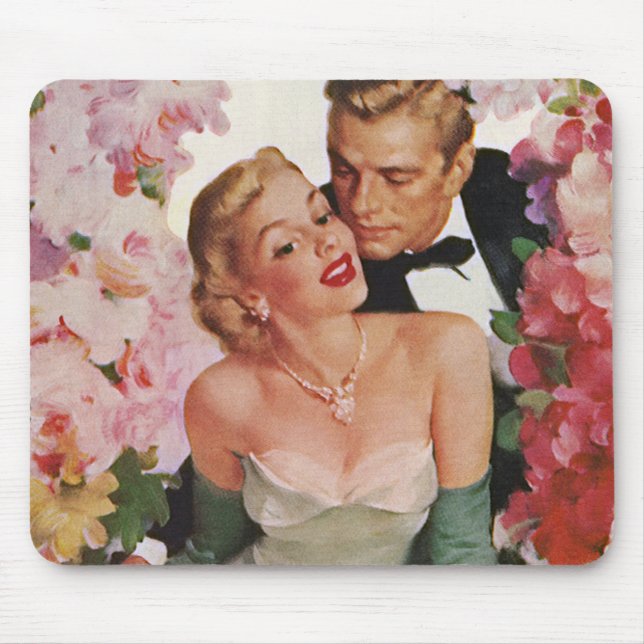 Vintage Wedding, Retro Bridge und Groom Newlyweds Mousepad (Vorne)