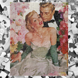 Vintage Wedding, Retro Bridge und Groom Newlyweds Puzzle