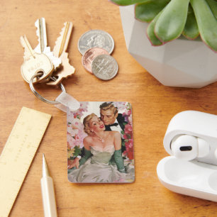 Vintage Wedding, Retro Bridge und Groom Newlyweds Schlüsselanhänger