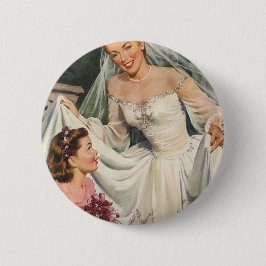 Vintage Wedding, Retro Bridge with Flower Girl Button