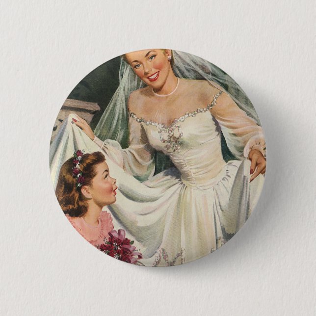 Vintage Wedding, Retro Bridge with Flower Girl Button (Vorderseite)