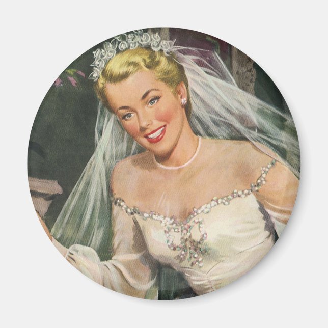 Vintage Wedding, Retro Bridge with Flower Girl Magnet (Vorne)