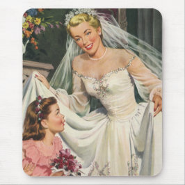 Vintage Wedding, Retro Bridge with Flower Girl Mousepad