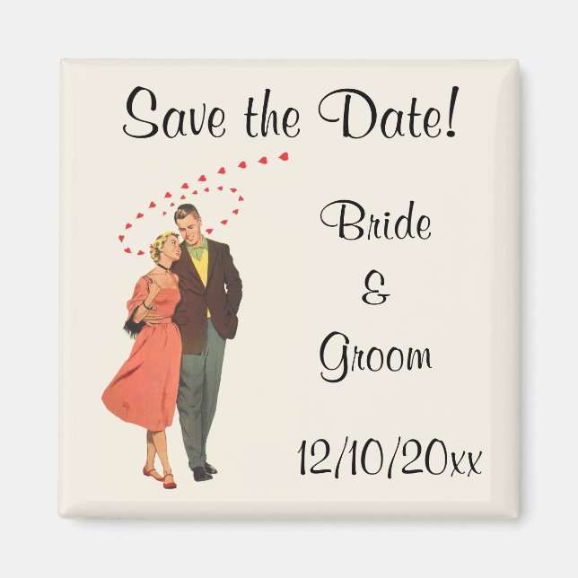 Vintage Wedding, Romantische Herzen Save the Date Magnet (Vorne)