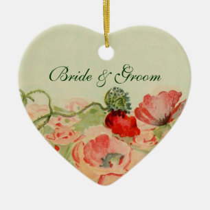 Vintage Wedding, Rote Mohn Blume Blumenwiese Keramikornament