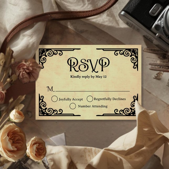  Vintage Wedding  RSVP Karte (Cinematic Vintage Sepia Filmgrain Wedding RSVP Card)