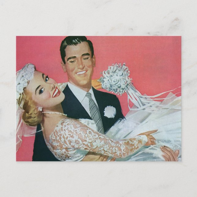 Vintage Wedding Save the Date! Happy Newlyweds Ankündigungspostkarte (Vorderseite)