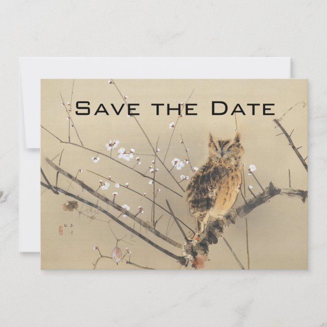 Vintage Wedding Save the Date, Japanisches Owl Date (Vorderseite)