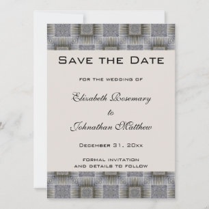 Vintage Wedding Save the Date, Retro Gray Squares Date