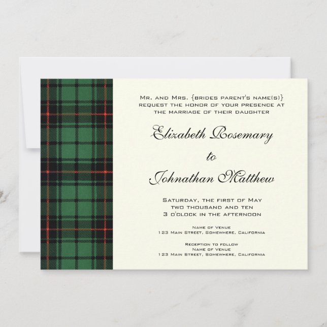 Vintage Wedding, Tartan Davidson Modernes Muster Einladung (Vorderseite)