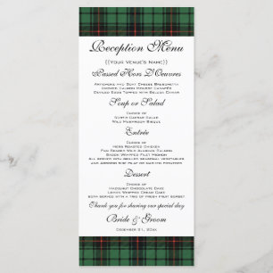 Vintage Wedding, Tartan Davidson Modernes Muster Menükarte