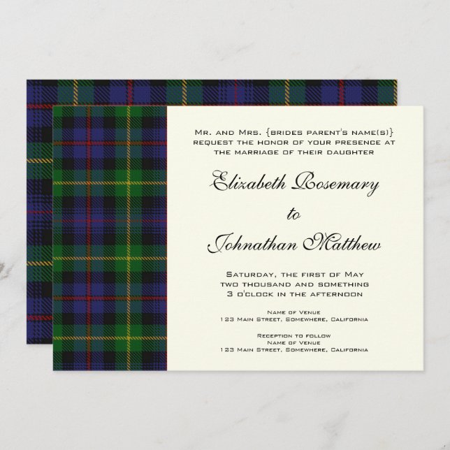 Vintage Wedding, Tartan Farquharson Pattern Einladung (Vorne/Hinten)