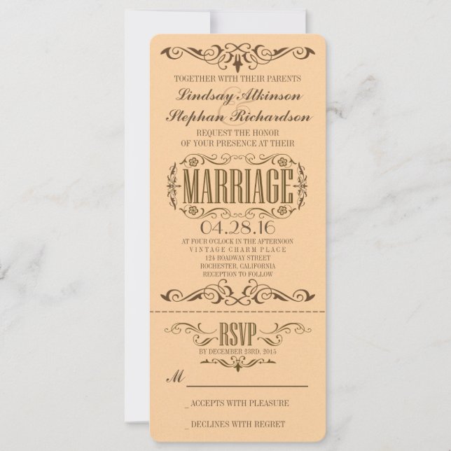 Vintage Wedding Ticket Einladung (Vorderseite)