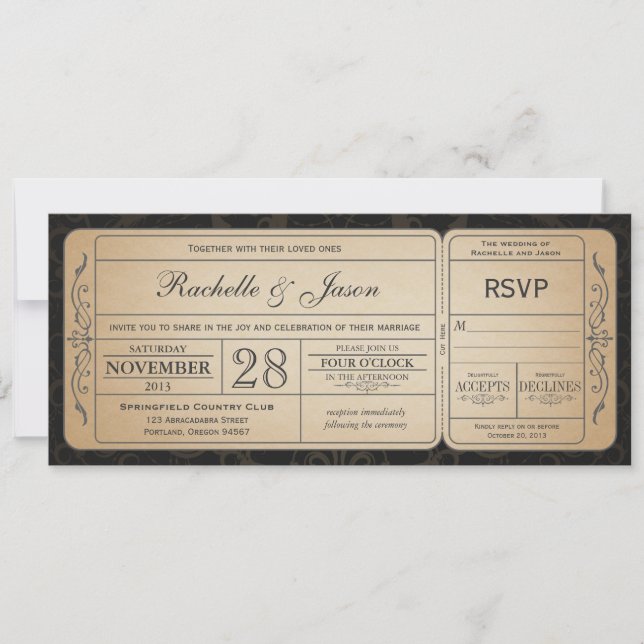 Vintage Wedding Ticket Einladung mit UAWG 2.0 (Vorderseite)