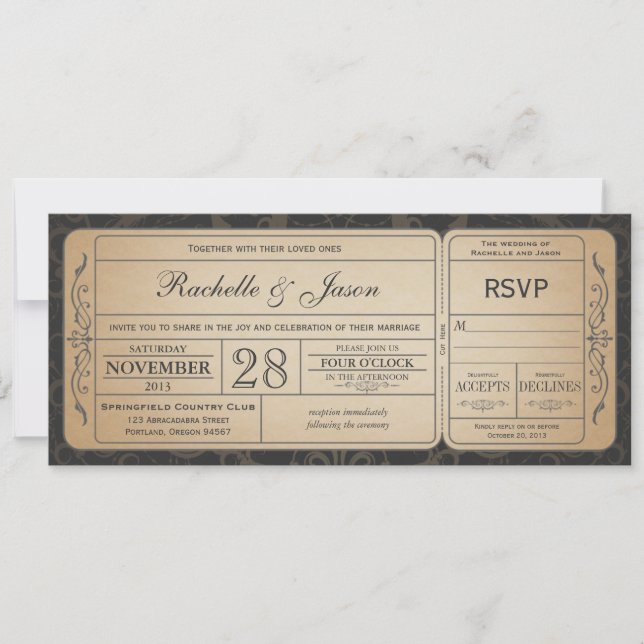 Vintage Wedding Ticket Einladung mit UAWG 3.1 (Vorderseite)