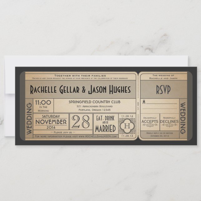 Vintage Wedding Ticket Einladung mit UAWG II (Vorderseite)