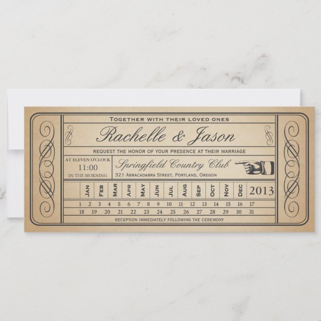 Vintage Wedding Ticket II Punchout Custom 1 Einladung (Vorderseite)