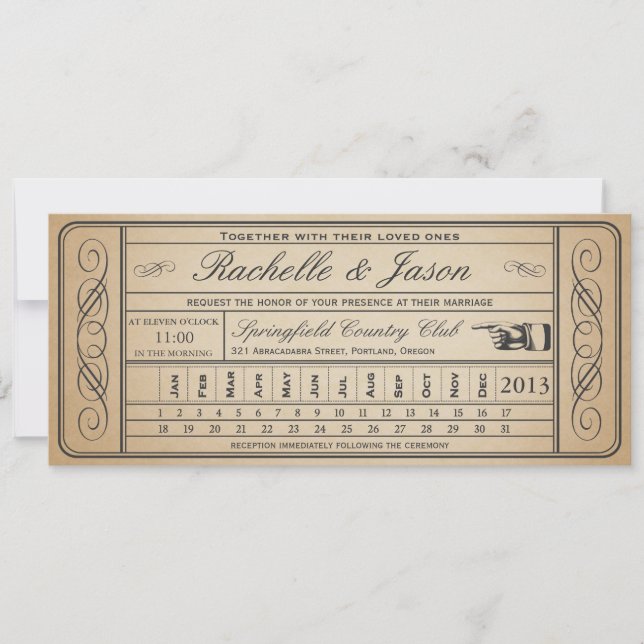 Vintage Wedding Ticket II Punchout Einladung (Vorderseite)
