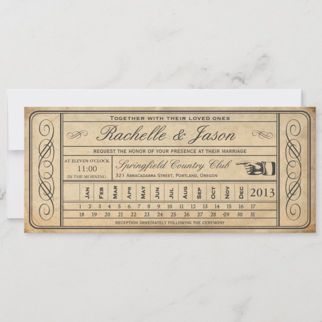 Vintage Wedding Ticket II Punchout Einladung (Vorderseite)