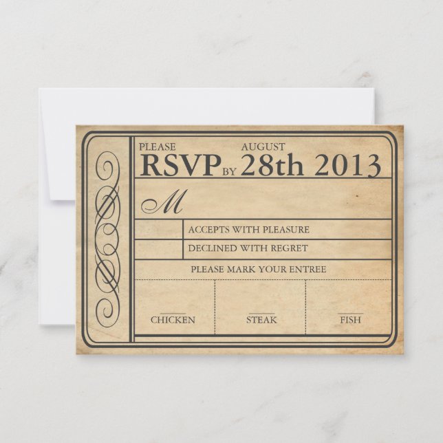 Vintage Wedding Ticket UAWG II Punchout RSVP Karte (Vorderseite)
