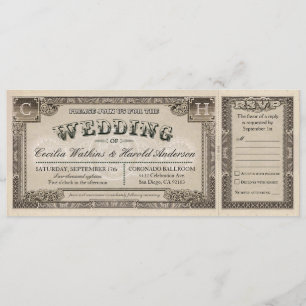 Vintage Wedding Tickets mit RSVP Cards v.1 Einladung