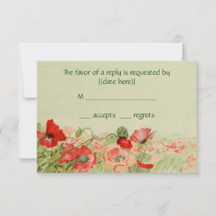 Vintage Wedding UAWG Response, Red Poppy Blume RSVP Karte